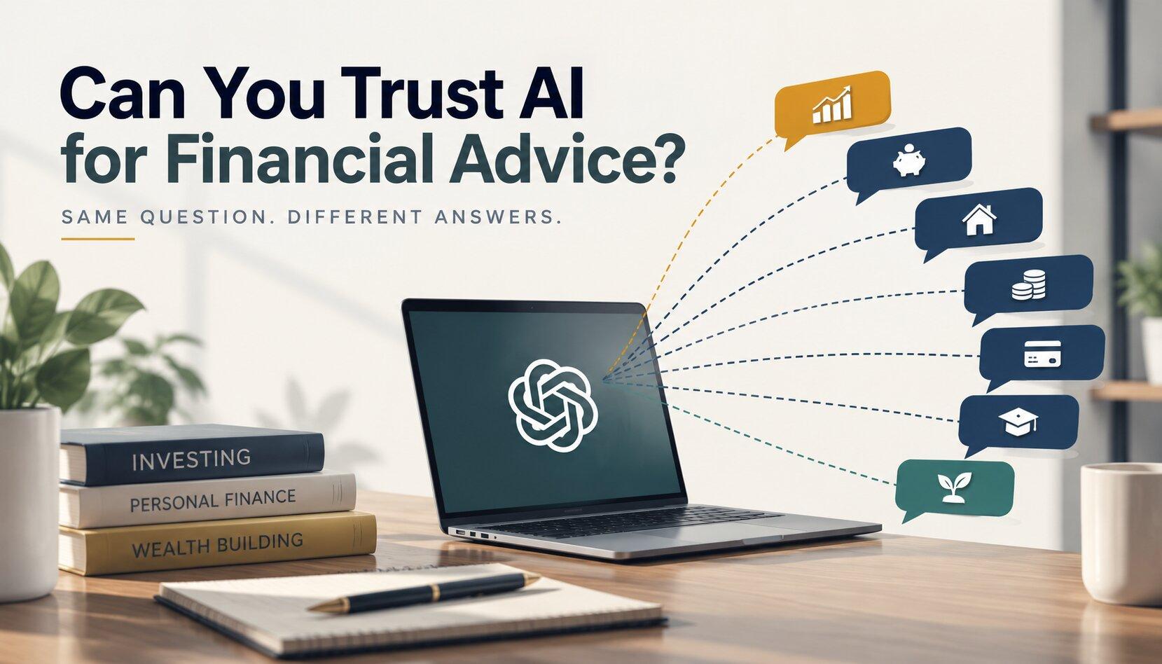 An AI assistant giving several different financial recommendations, highlighting the inconsistency of AI.