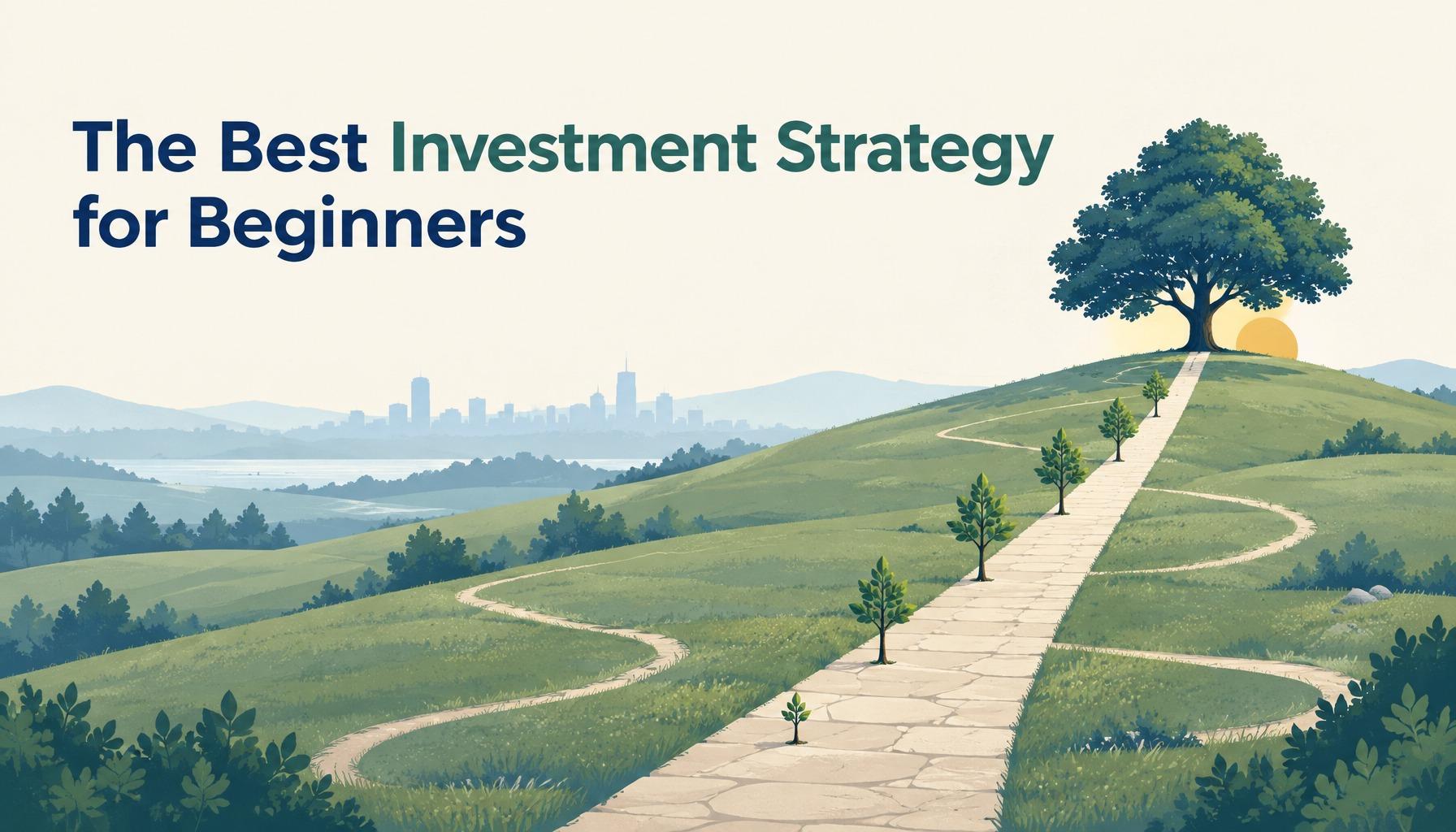 "The Best Investment Strategy for Beginners": a straight stone path rising to a tree as side trails fade away